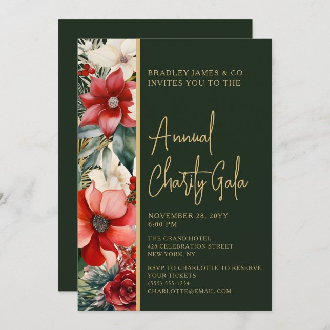 Invitación Elegante Fiesta de la Gala del evento de caridad f (Anverso / Reverso)