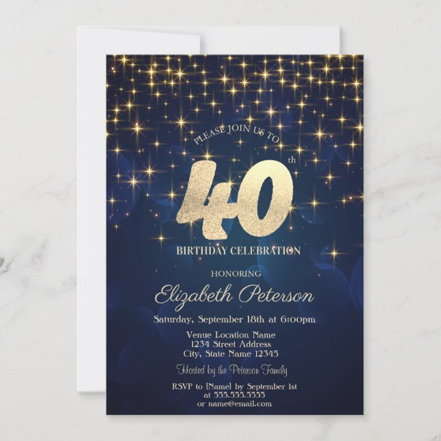 Invitación Elegante Fiesta de la Marina Azul de las Estrellas (Anverso)