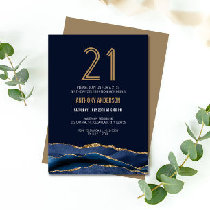 Invitación Elegante Fiesta de la Marina Azul de Oro Agate 21º