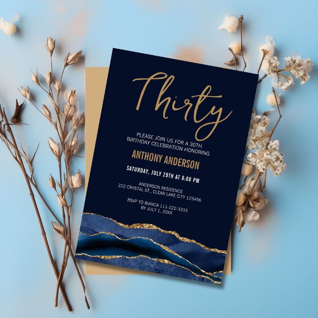Invitación Elegante Fiesta de la Marina Blue Gold Agate 30 cu (Subido por el creador)