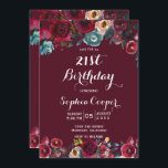 Invitación Elegante Fiesta de la Marina Borgoña Floral 21 de<br><div class="desc">Moderno, Elegante, Borgoña Marsala Acuarela Floral 21ª Fiesta de Cumpleaños Plantillas de Invitación. Borgoña de Chich, marsala, rosas acuarelas pintadas en la marina, diseño floral de color ruidoso botánico con hojas verdes sobre fondo rojo burdeos o marsala. Presenta un elegante diseño de tipografía escrita a mano. Gran elección para la...</div>