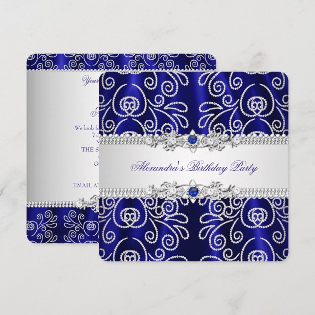Invitación Elegante Fiesta de la Marina Real de Lado Azul de  (Anverso / Reverso)