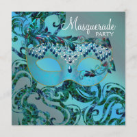 Elegante Fiesta de la Mascarada Azul de Swirls Ver