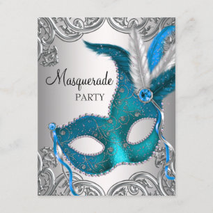 Invitación Elegante Fiesta de la Mascarada Azul Verde azulado
