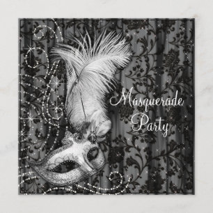 Invitación Elegante Fiesta de la mascarada blanca negra