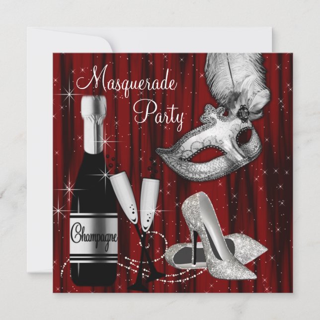 Invitación Elegante Fiesta de la mascarada blanca roja (Anverso)