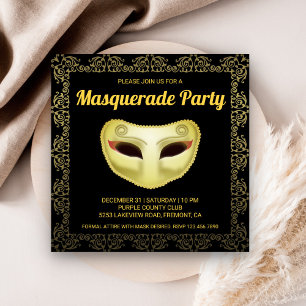 Invitación Elegante fiesta de la mascarada de oro negro
