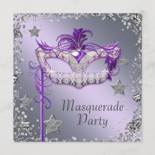 Invitación Elegante Fiesta de la mascarada morada plateada