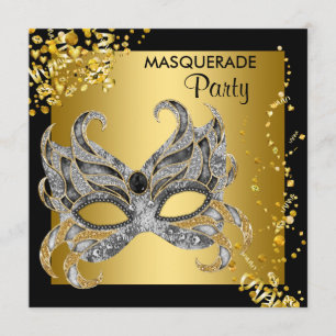 Invitación Elegante Fiesta de la Mascarada Plata y Oro