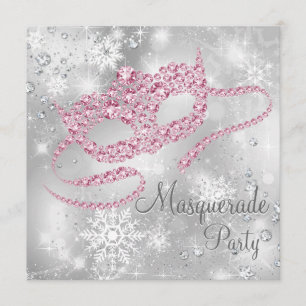 Invitación Elegante Fiesta de la Mascarada Plata y Rosa