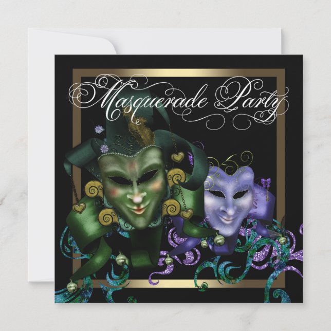 Invitación Elegante Fiesta de la Mascarada Purple de Oro Negr (Anverso)