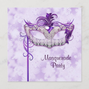 Invitación Elegante Fiesta de la Mascarada Púrpura Plata
