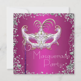 Invitación Elegante Fiesta de la mascarada rosada de Confetti