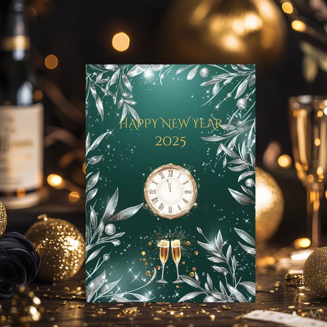 Invitación Elegante Fiesta de la Nochevieja Esmeralda y Plata (Subido por el creador)