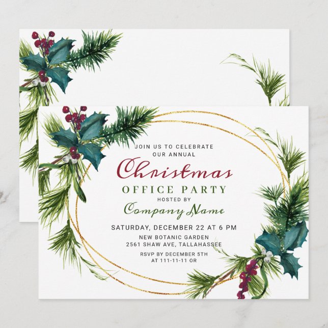 Invitación Elegante Fiesta de la oficina de feriado de Navida (Anverso / Reverso)