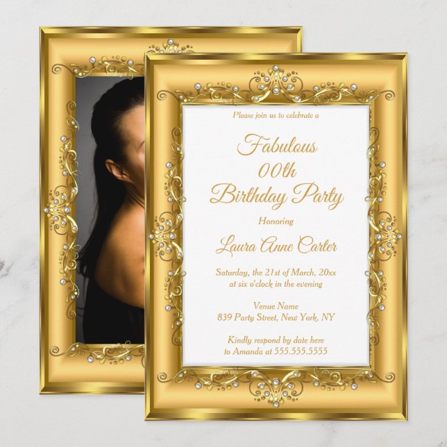 Invitación Elegante Fiesta de la Perla de Oro Femenina (Anverso / Reverso)
