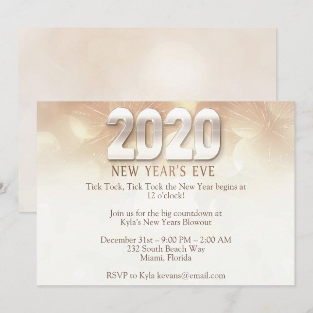 Invitación Elegante Fiesta de la víspera de Año Nuevo (Anverso / Reverso)