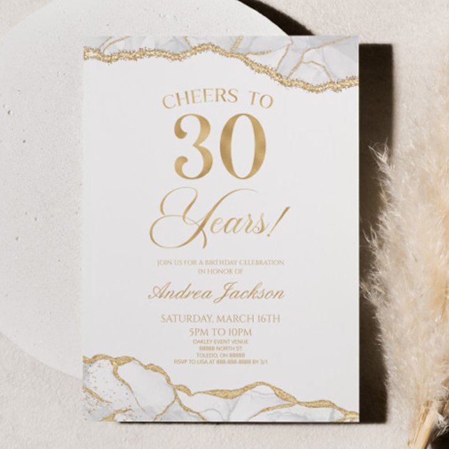 Invitación Elegante Fiesta de la White Gold Agate 30 cumpleañ (Subido por el creador)