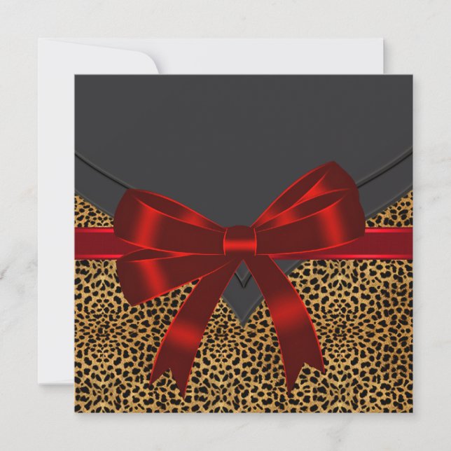 Invitación Elegante Fiesta de Leopardo Rojo (Anverso)