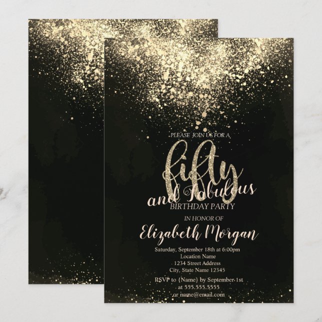 Invitación Elegante Fiesta de los 50 Años del Confetti de Oro (Anverso / Reverso)
