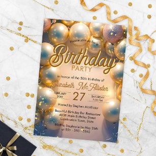 Invitación Elegante Fiesta de los 50 cumpleaños de los Globos