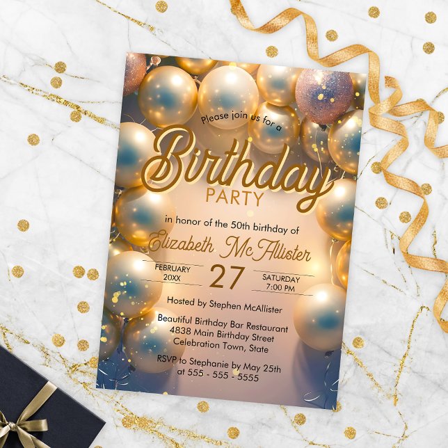 Invitación Elegante Fiesta de los 50 cumpleaños de los Globos (Subido por el creador)