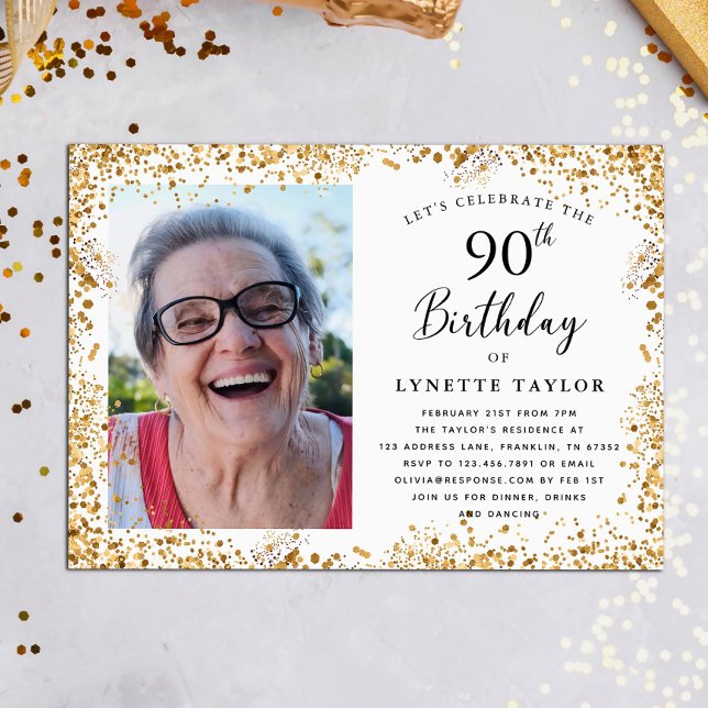 Invitación Elegante Fiesta de los 90 Años del Oro (Subido por el creador)