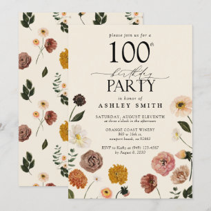 Invitación Elegante Fiesta de los Cien Años Flores Terracota