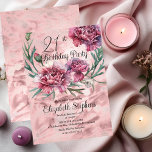 Invitación Elegante Fiesta de los claveles rosados 21 de cump<br><div class="desc">Elegante diseño floral de claveles rosa,  malva y borgoña "Fiesta de cumpleaños 21" con una floral corona de flores de plumas de espuma blanca.</div>
