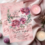 Invitación Elegante Fiesta de los claveles rosados 40 de cump<br><div class="desc">Elegante diseño floral de claveles rosados,  malvas y borgoñosos "40th Birthday Fiesta" con una florida corona de claveles con escarcha blanca.</div>