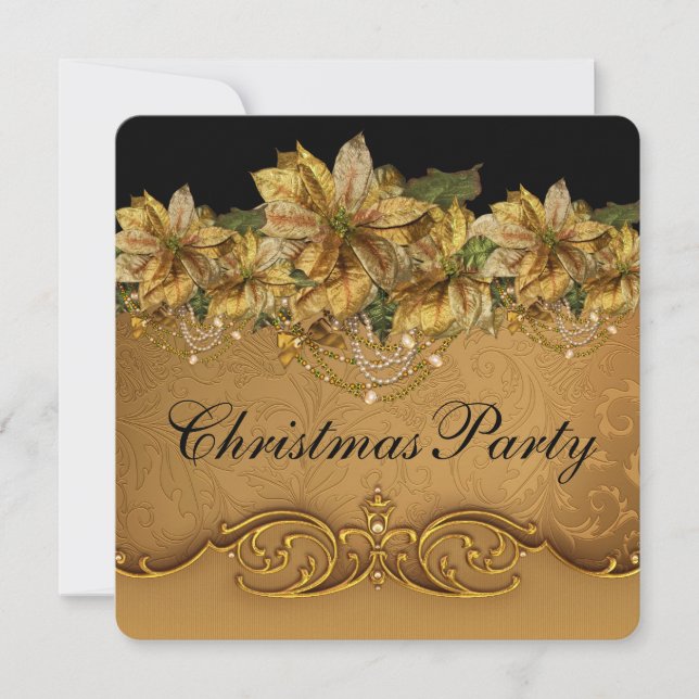Invitación Elegante Fiesta de los Navidades de los Poinsettia (Anverso)