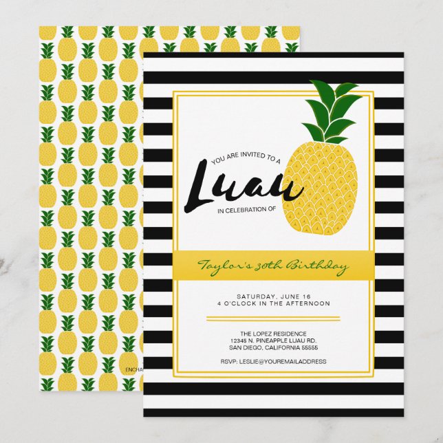 Invitación Elegante fiesta de Luau Pineapple (Anverso / Reverso)