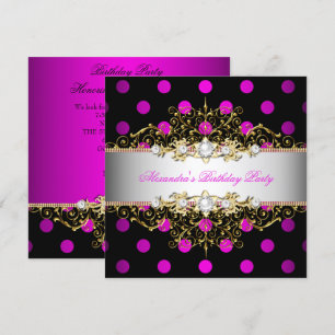 Invitación Elegante Fiesta de Lunares Rosa Caliente Dorado Bl