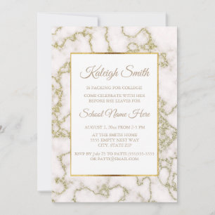 Invitación Elegante Fiesta de maletero blanco y de mármol dor