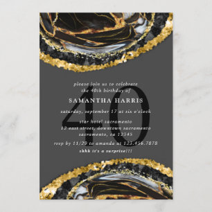 Invitación Elegante Fiesta de Mármol Negro Y Oro 40 cumpleaño