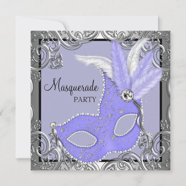 Invitación Elegante Fiesta de Mascarada de Máscara Púrpura de (Anverso)