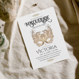 Invitación Elegante Fiesta de Mascarada de Oro Cumpleaños