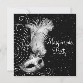 Invitación Elegante Fiesta de Mascaradas Blanco y Negro