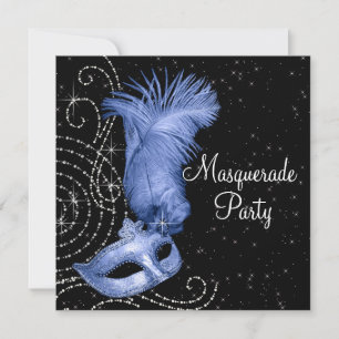 Invitación Elegante Fiesta de Mascaradas Negro y Azul