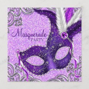 Invitación Elegante Fiesta de Mascaradas Púrpura y Rosa