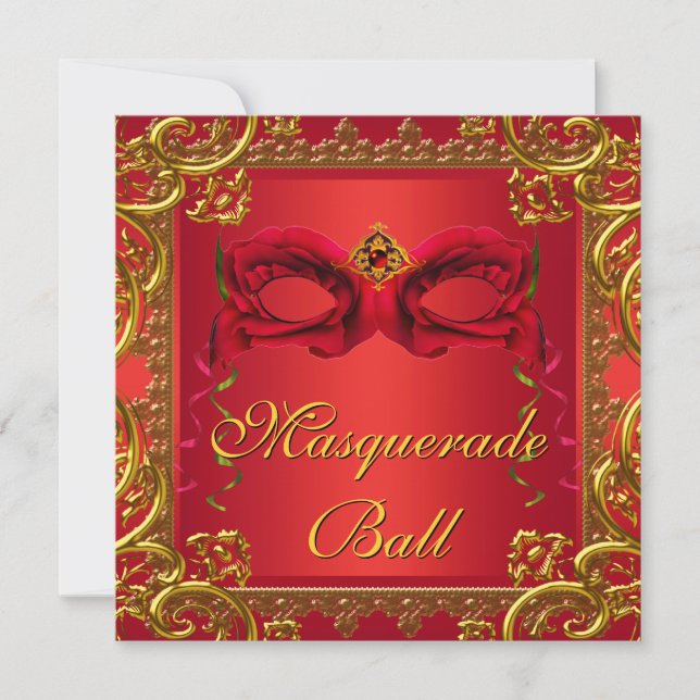 Invitación Elegante Fiesta de Mascaradas Rojas Máscara Rojas  (Anverso)