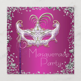 Invitación Elegante fiesta de máscaras de color rosa caliente