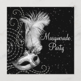 Invitación Elegante fiesta de máscaras de negro y blanco