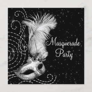 Invitación Elegante fiesta de máscaras de negro y blanco