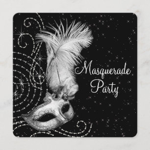Invitación Elegante fiesta de máscaras de negro y blanco