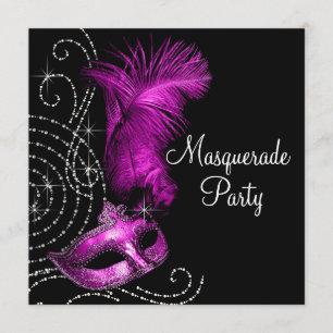 Invitación Elegante fiesta de máscaras de negro y rosa calien