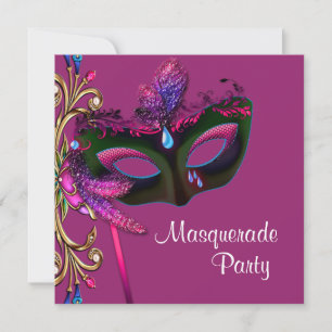 Invitación Elegante fiesta de máscaras de rosa caliente
