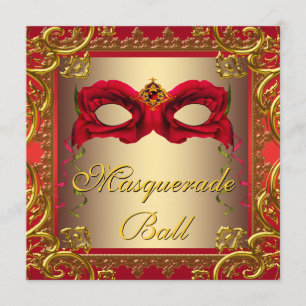 Invitación Elegante fiesta de máscaras dorada y roja