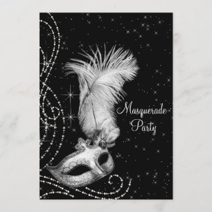 Invitación Elegante Fiesta de Máscaras en Negro y Blanco