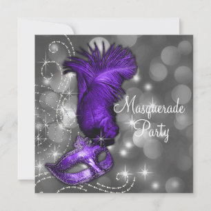 Invitación Elegante fiesta de máscaras negra y morada